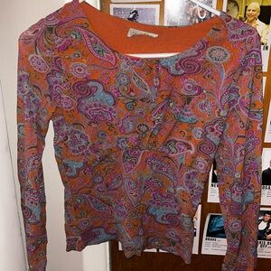 Desigual Paisley Long Sleeve Top - Orange and Pink